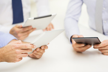 Image showing close up of businessman hands with tablet pc