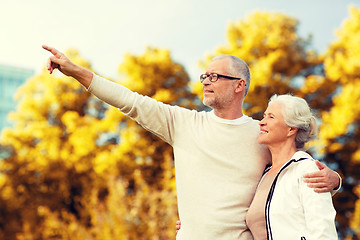 Image showing senior couple hugging in park