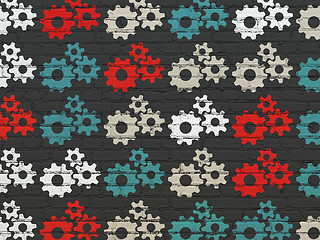 Image showing Information concept: Gears icons on wall background