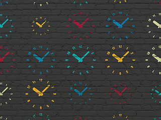 Image showing Timeline concept: Clock icons on wall background