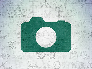 Image showing Travel concept: Photo Camera on Digital Paper background