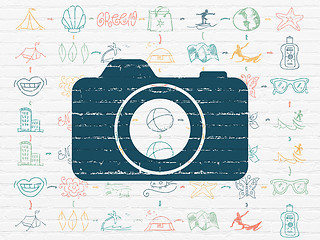 Image showing Travel concept: Photo Camera on wall background