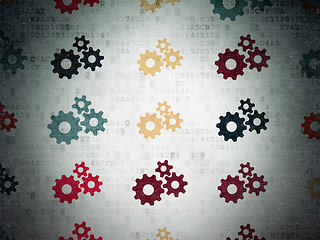 Image showing Information concept: Gears icons on Digital Paper background