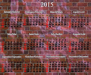 Image showing calendar for 2015 year in English and French