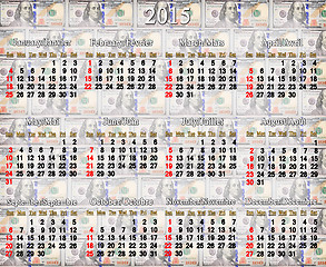 Image showing calendar for 2015 year on the dollar's background