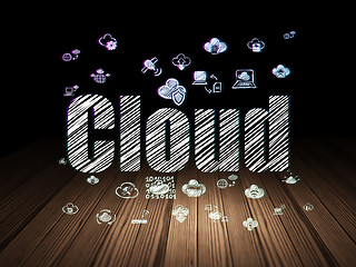 Image showing Cloud networking concept: Cloud in grunge dark room