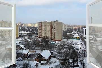 Image showing open window to the winter city