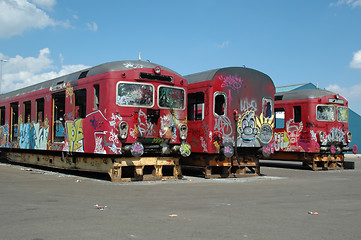 Image showing Old graffiti trains