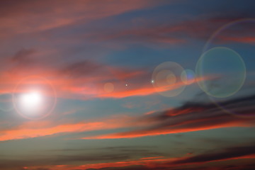 Image showing lens flare on beautiful sunset sky