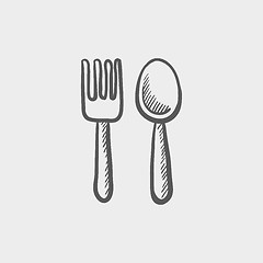 Image showing Spoon and fork sketch icon