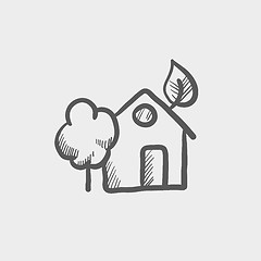 Image showing House with leave and tree sketch icon