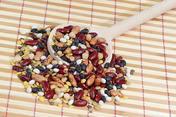 Image showing Cooking Spoon with colorful mixed Beans