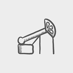 Image showing Pump jack oil crane sketch icon