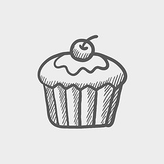 Image showing Cupcake with raspberry sketch icon