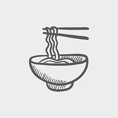 Image showing Bowl of noodles with a pair chopsticks sketch icon