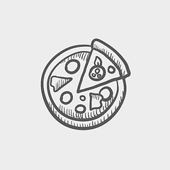 Image showing Whole pizza with slice sketch icon