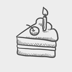 Image showing Slice of cake with candle sketch icon