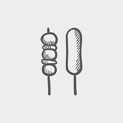 Image showing Grilled pork and hotdog sketch icon