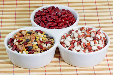 Image showing Mixed colorful beans in a white bowl