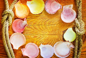 Image showing shells on wooden background