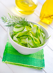 Image showing Fresh salad with cucumber and greens