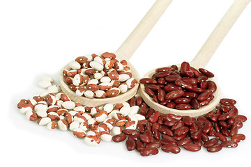 Image showing Red and white Beans on a cooking spoon