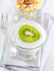 Image showing fresh yogurt and muesli in a glass