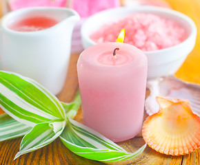 Image showing candle and sea salt