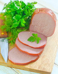 Image showing Ham on wooden board