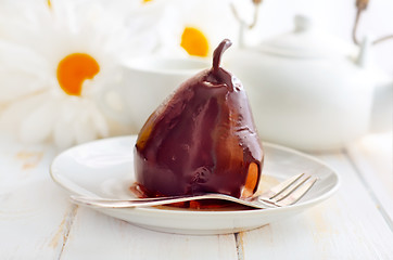 Image showing Pear with chocolate, sweet food