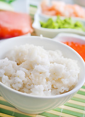 Image showing ingredients for sushi, sakmon and cucumber