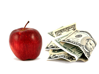 Image showing red apple and money