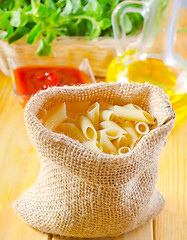 Image showing Close-up of assorted pasta in jute bag