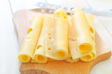 Image showing cheese on wooden board