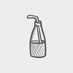 Image showing Bottle of milk with straw sketch icon