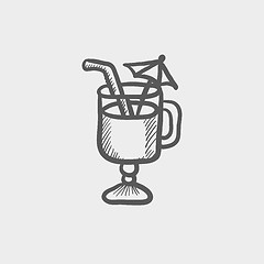 Image showing Cold ice tea with strw sketch icon