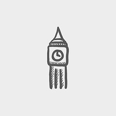 Image showing Big ben clock sketch icon