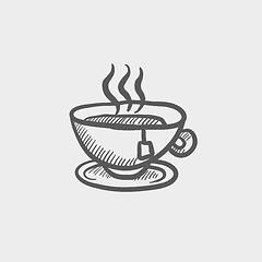 Image showing Hot tea in a cup sketch icon