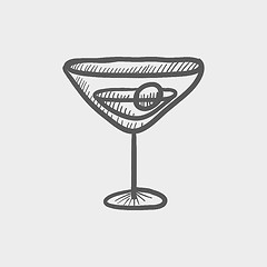 Image showing Cocktail drink with cherry sketch icon