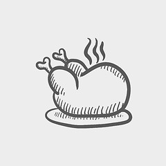 Image showing Baked whole chicken sketch icon