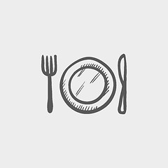Image showing Plate, knife and fork sketch icon