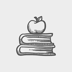 Image showing Books and apple on the top sketch icon