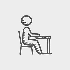 Image showing Student sitting on a chair in front of his table sketch icon