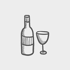 Image showing Bottle of whisky and a glass sketch icon