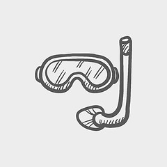 Image showing Snorkel and mask for diving sketch icon