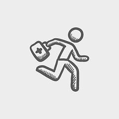 Image showing Paramedic running with first aid kit sketch icon