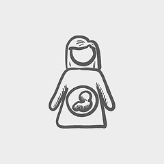 Image showing Baby fetus in mother womb sketch icon