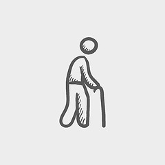 Image showing Man with cane sketch icon