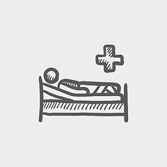 Image showing Patient is lying in medical bed sketch icon