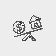 Image showing Compare or exchange home to money sketch icon